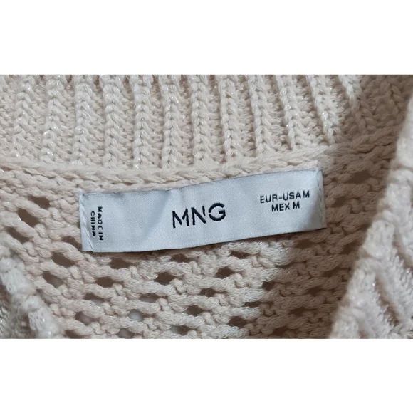 MNG Mango Ecru Open Knit Cotton Poly Blend Sweater Vest - Picture 16 of 16